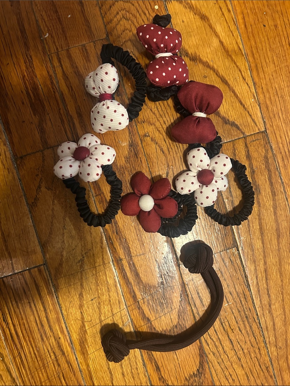 Kids Polka Dot & Solid Flower Hair Tie Set - Red/White